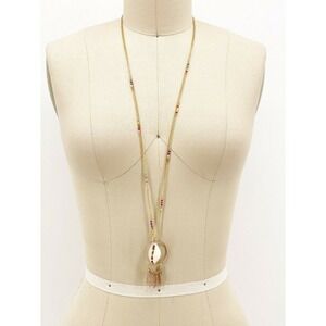 Inc Necklace Gold-Tone Multicolor Shell Long Pendant Statement Tassel Cowrie New